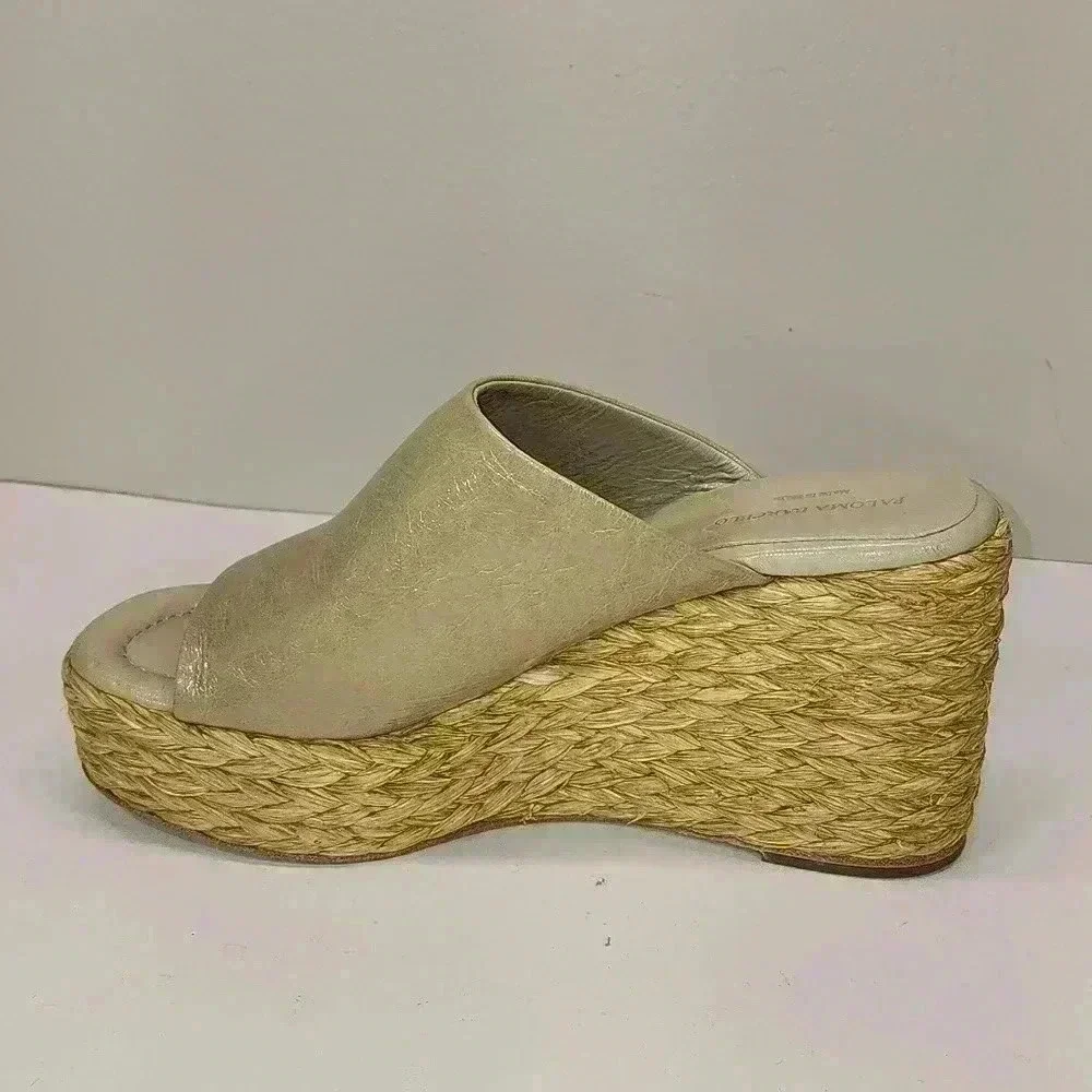 Paloma Barcelo 10.5 mm raffia wedge espadrille light green size 9 nwob